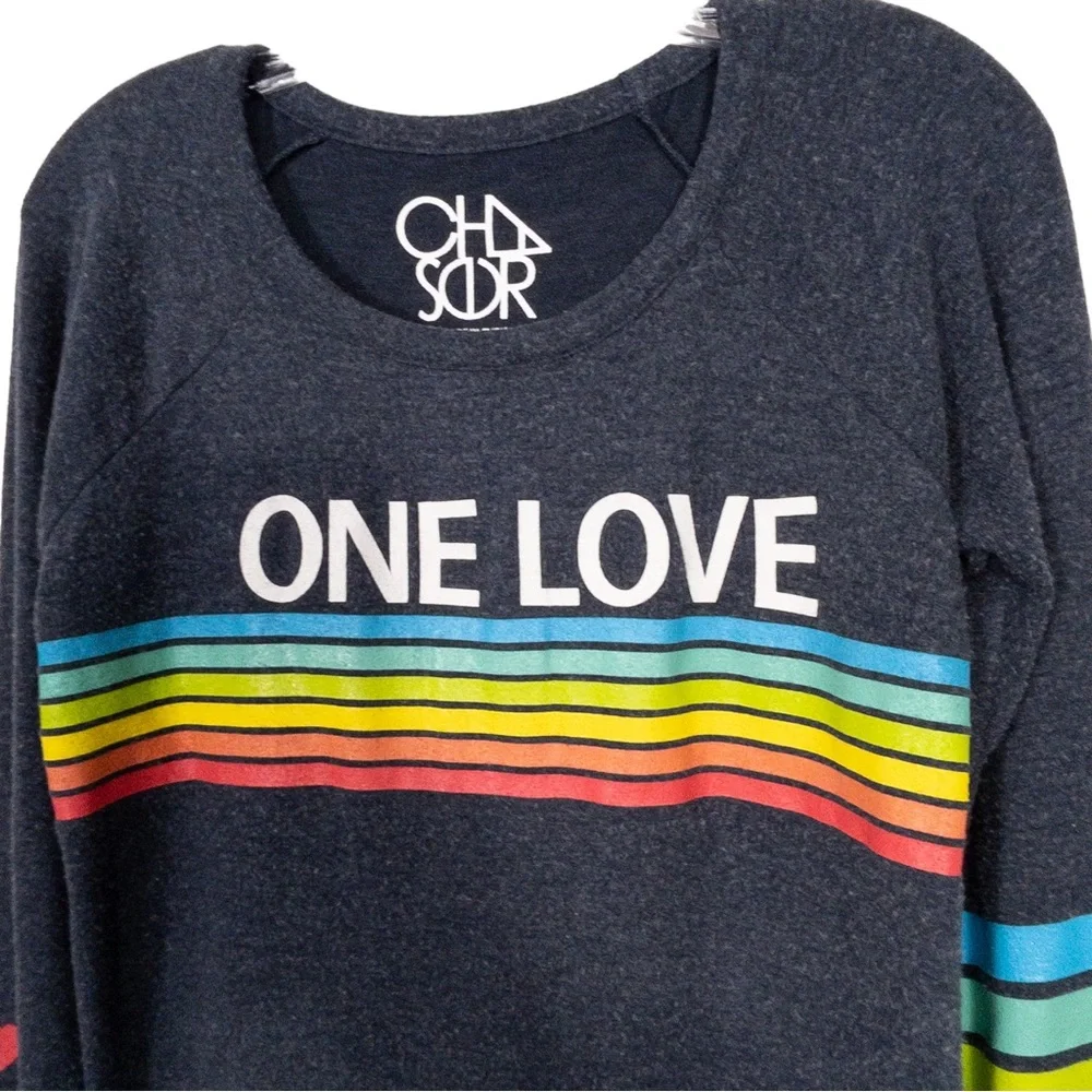 Chaser Sweatshirt Top One Love Rainbow Long Sleeve Stripe S - Picture 4 of 11